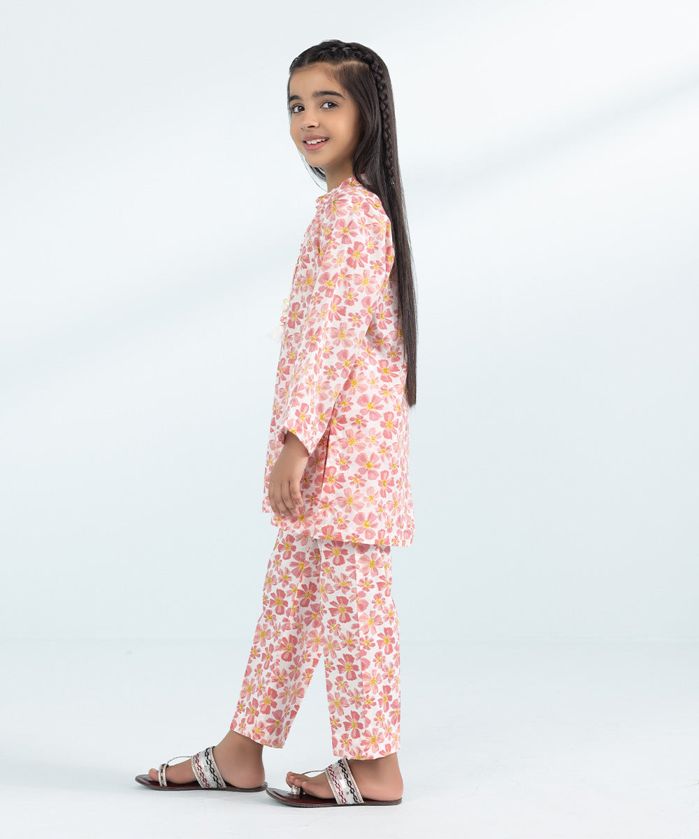 Kids East Girls Pink 2 Piece Printed Lawn Suit