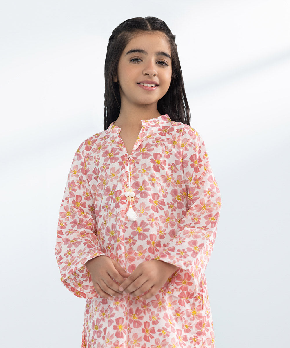 Kids East Girls Pink 2 Piece Printed Lawn Suit