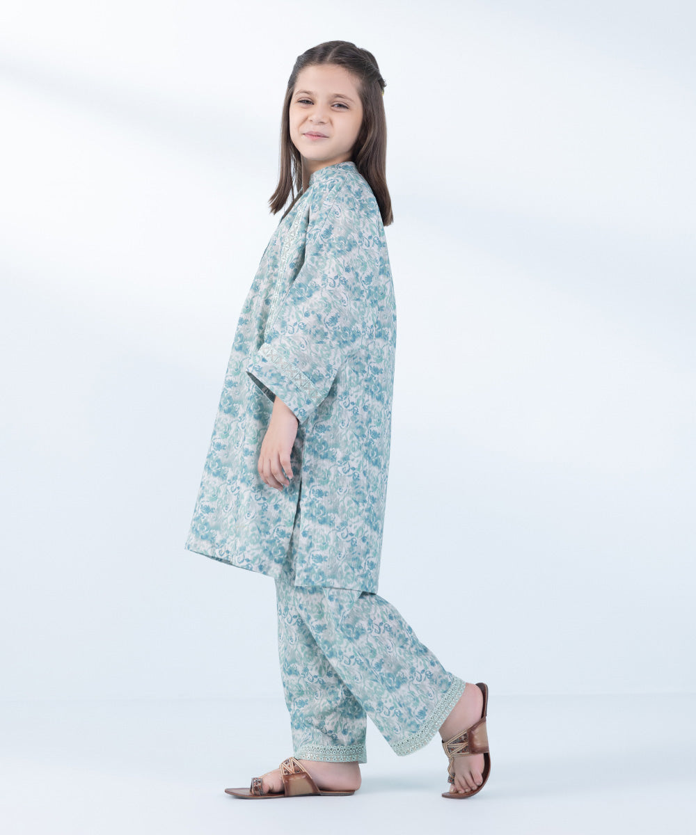 Girl's 2 Piece Printed Khaddar Suit