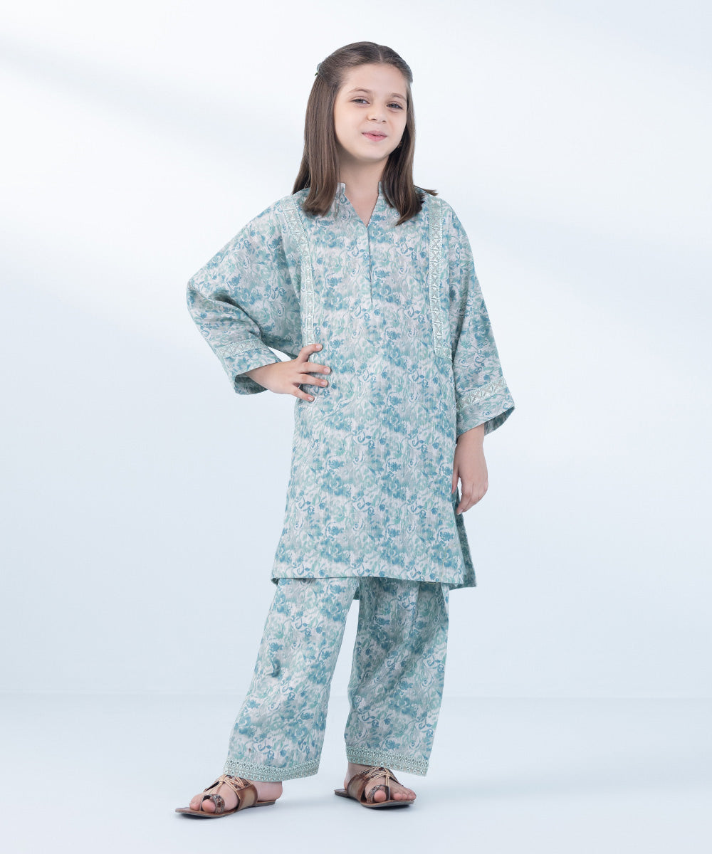 Girl's 2 Piece Printed Khaddar Suit