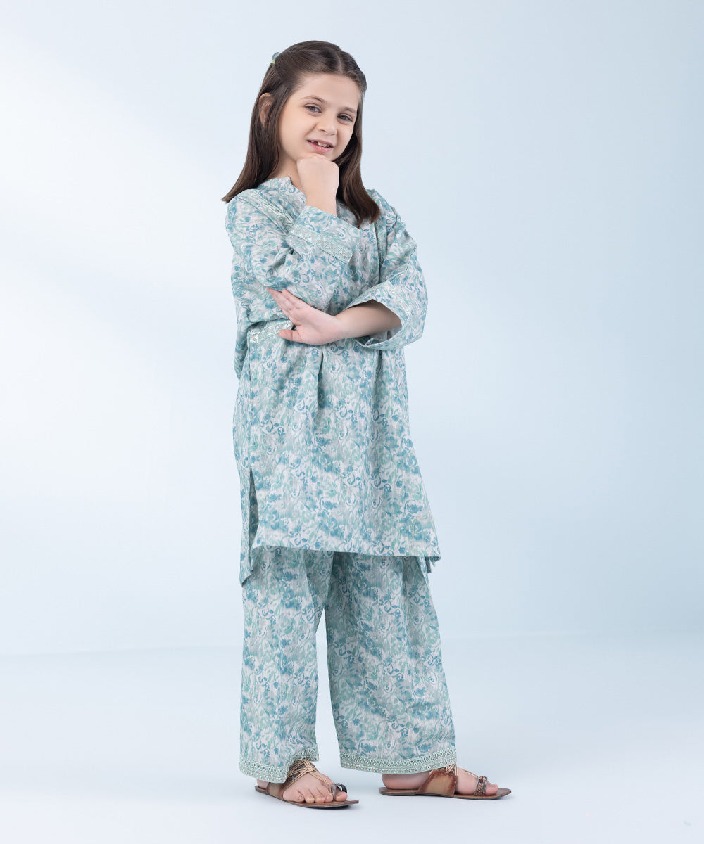 Girl's 2 Piece Printed Khaddar Suit