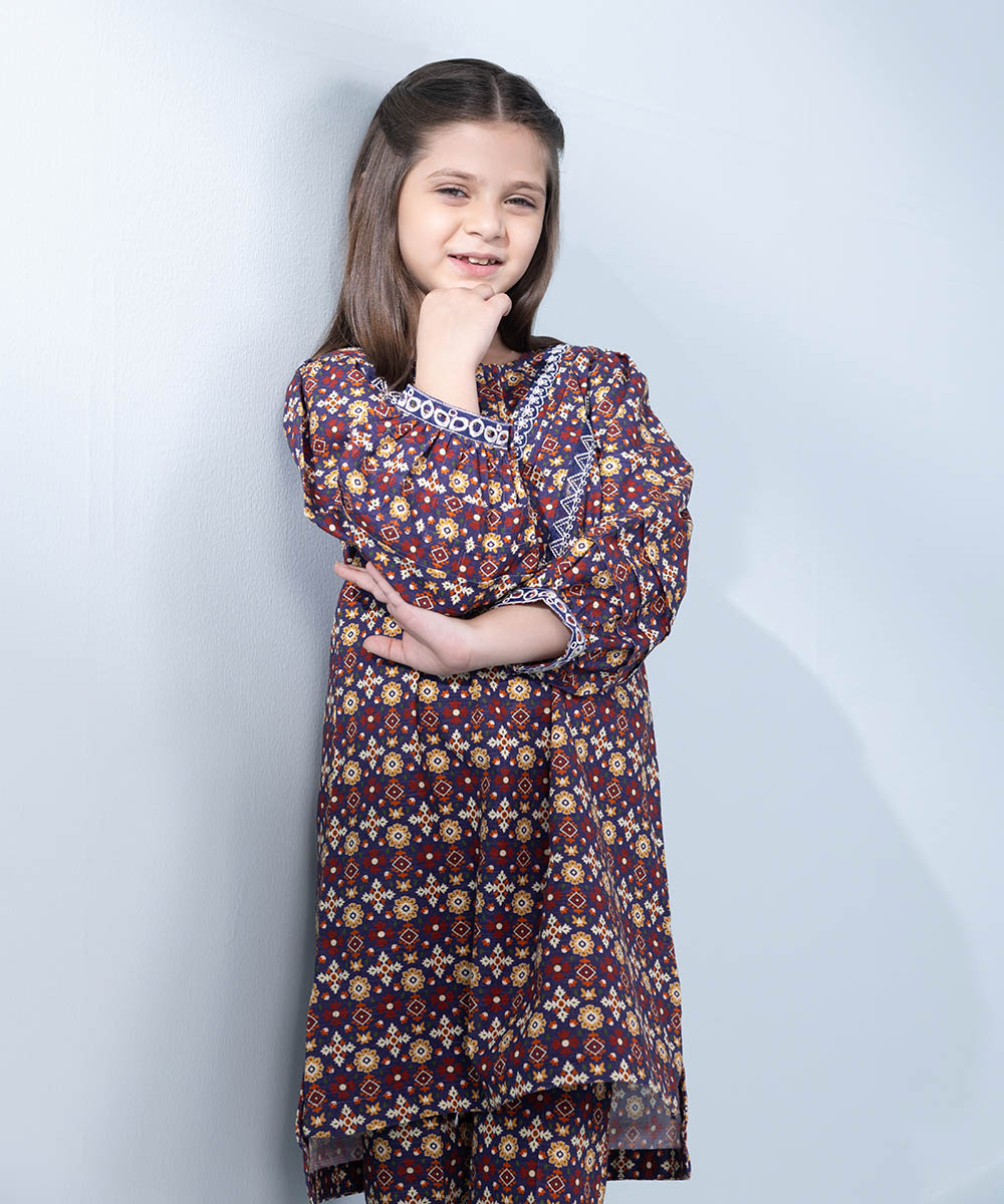 Girl's 2 Piece Printed KHADDAR Suit