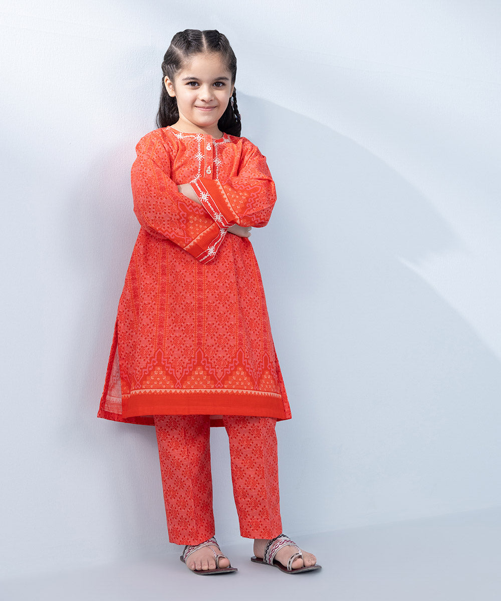 Girl's 2 Piece Printed khaddar Suit