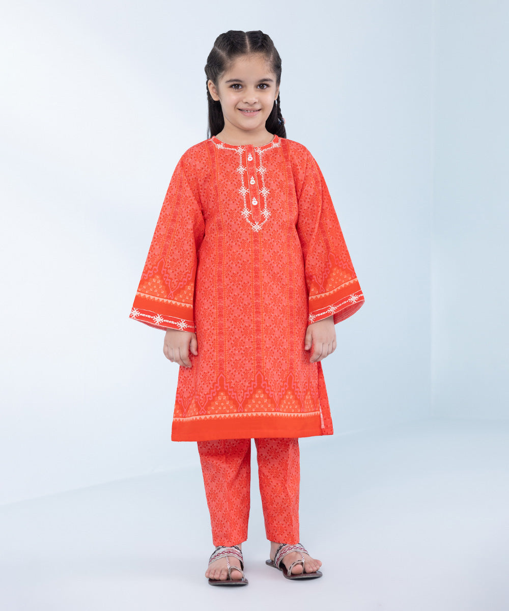 Girl's 2 Piece Printed khaddar Suit