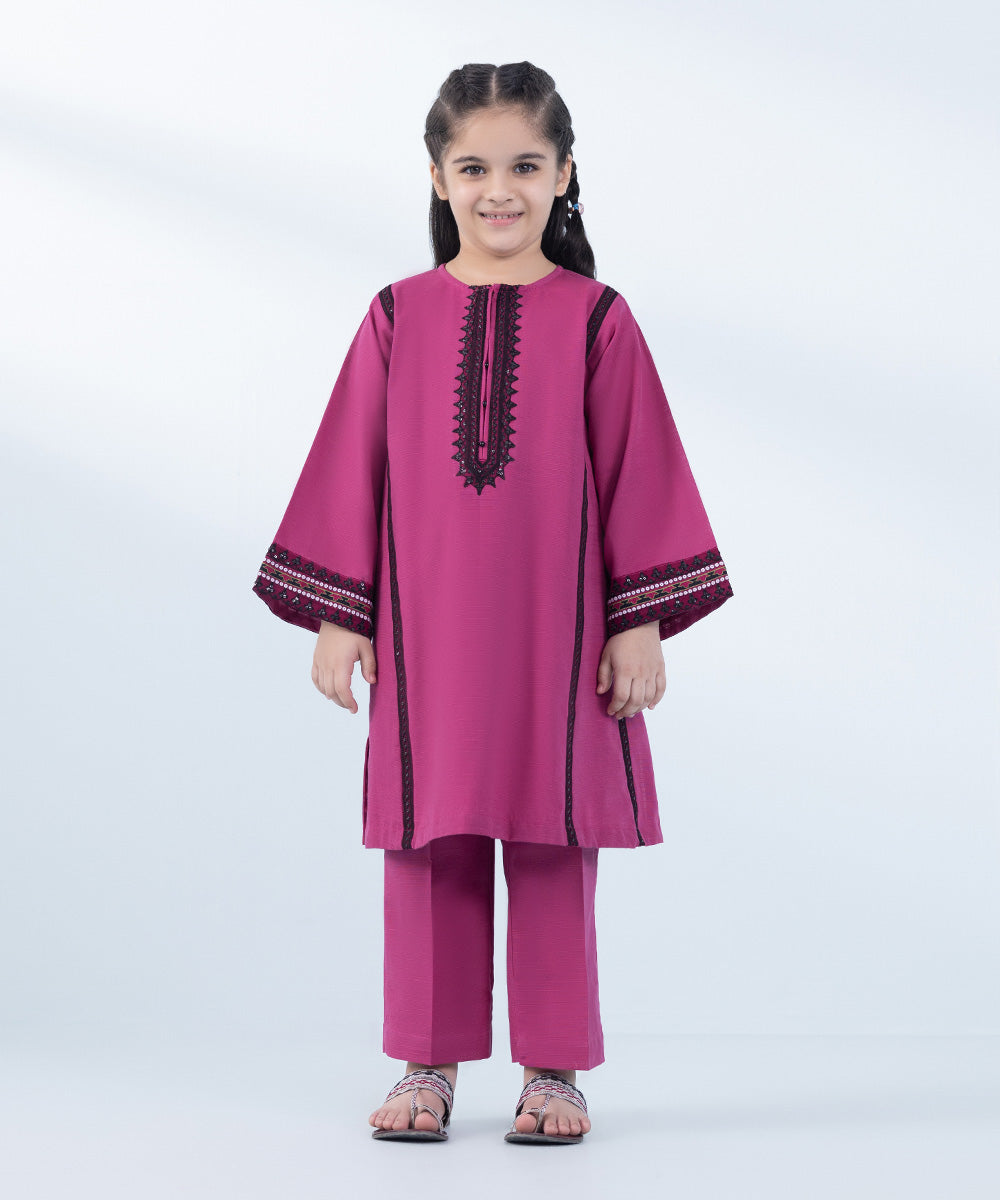 Girl's 2 Piece Embroidered Khaddar Suit