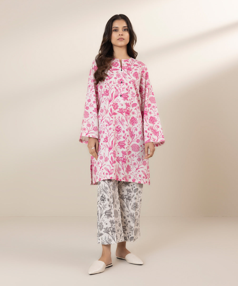 Women's Pret Cambric Printed Pink Straight Shirt