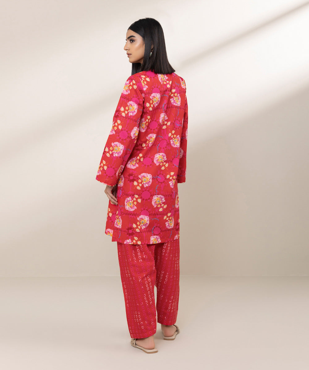 Women's Pret Cambric Printed Red Straight Shirt