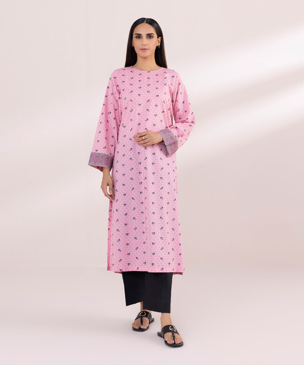 Women's Pret Cotton Pink Printed A-Line Shirt