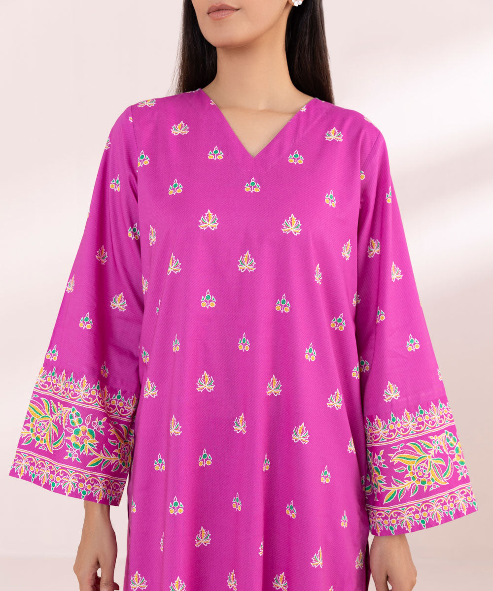 Women's Pret Cotton Pink Printed Straight Shirt