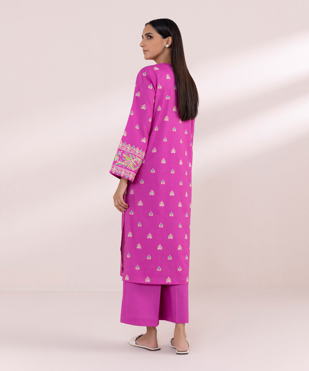 Women's Pret Cotton Pink Printed Straight Shirt