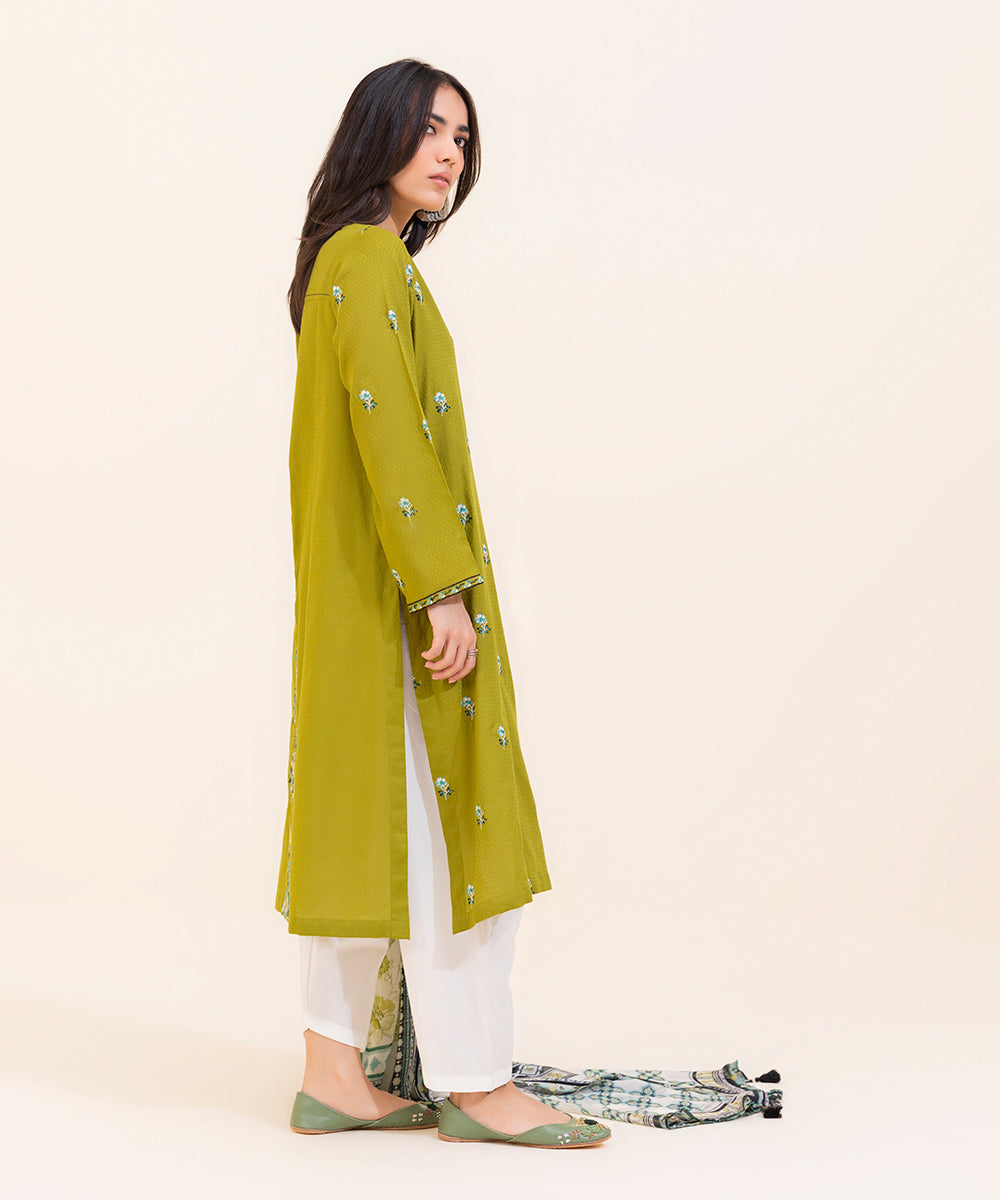 Women's Eid Pret Dobby Embroidered Parrot Green 2 Piece Suit