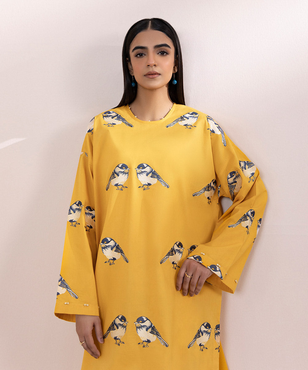 Women's Pret Cambric Embroidered Yellow Boxy Shirt