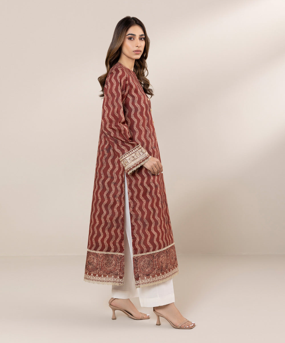 Women's Pret Lawn Printed Embroidered Red Straight Shirt