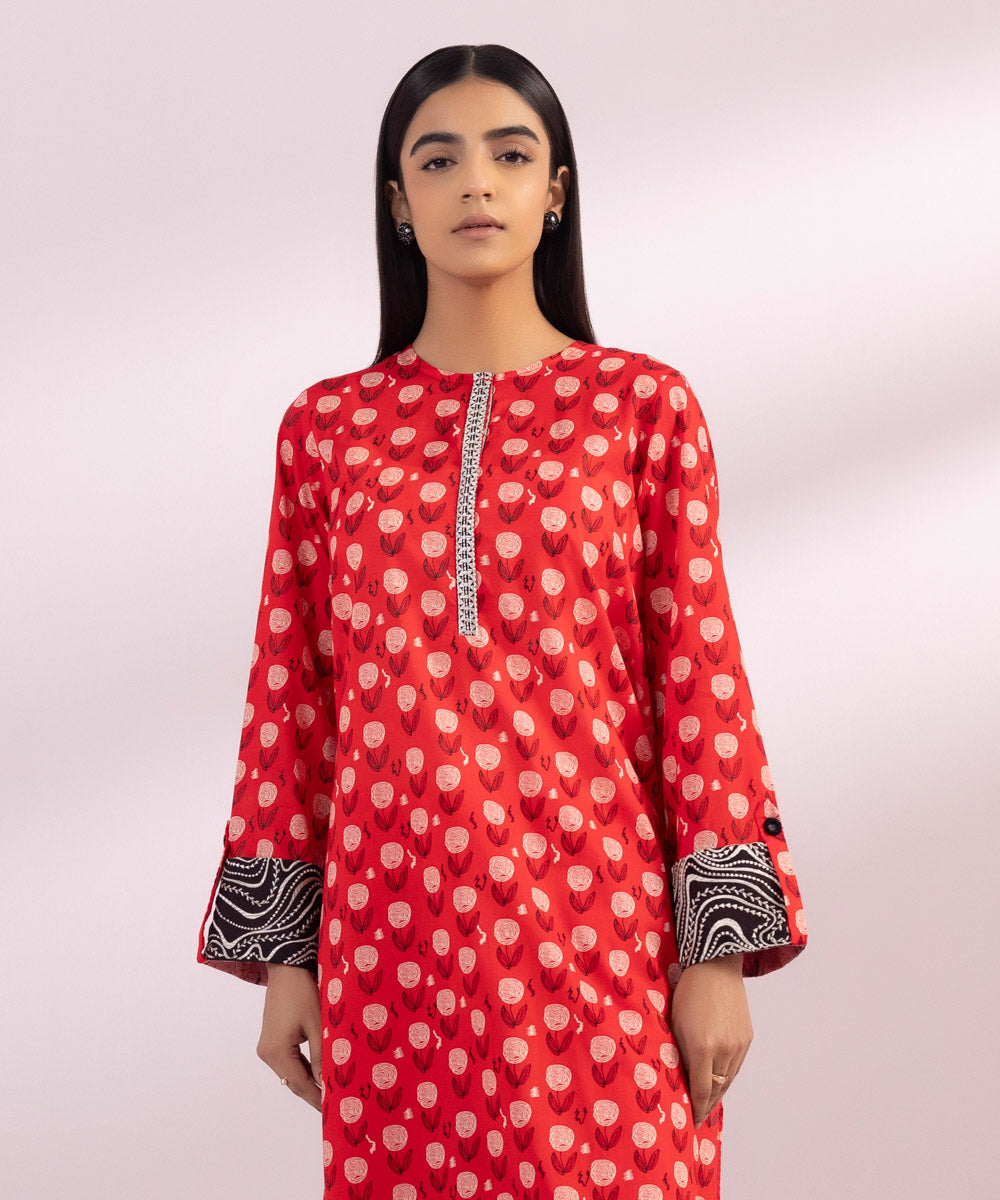 Women's Pret Lawn Printed Red Straight Shirt