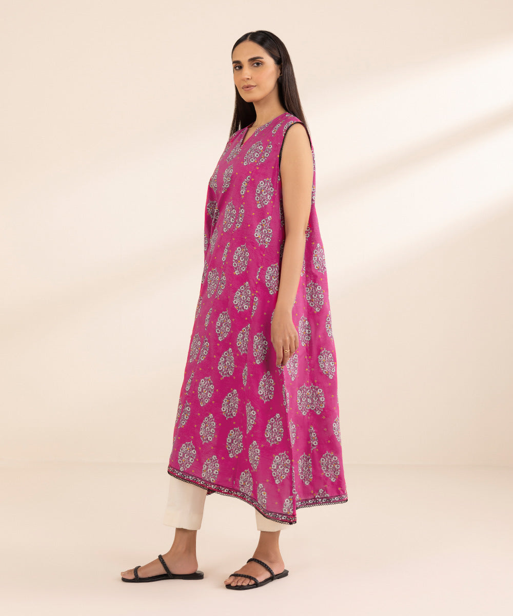 Women's Pret Lawn Printed Embroidered Pink A-Line Shirt