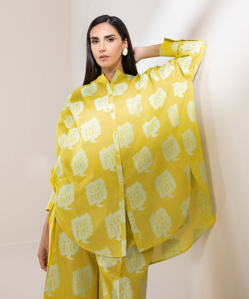 Women's Pret Extra Weft Jacquard Dyed Yellow Straight Shirt
