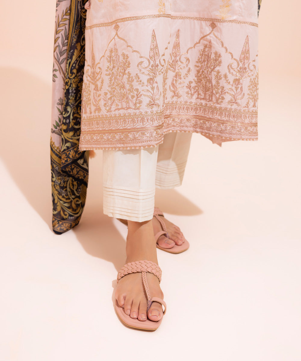 Women's Eid Pret Self Jacquard Embroidered Light Pink 2 Piece Suit
