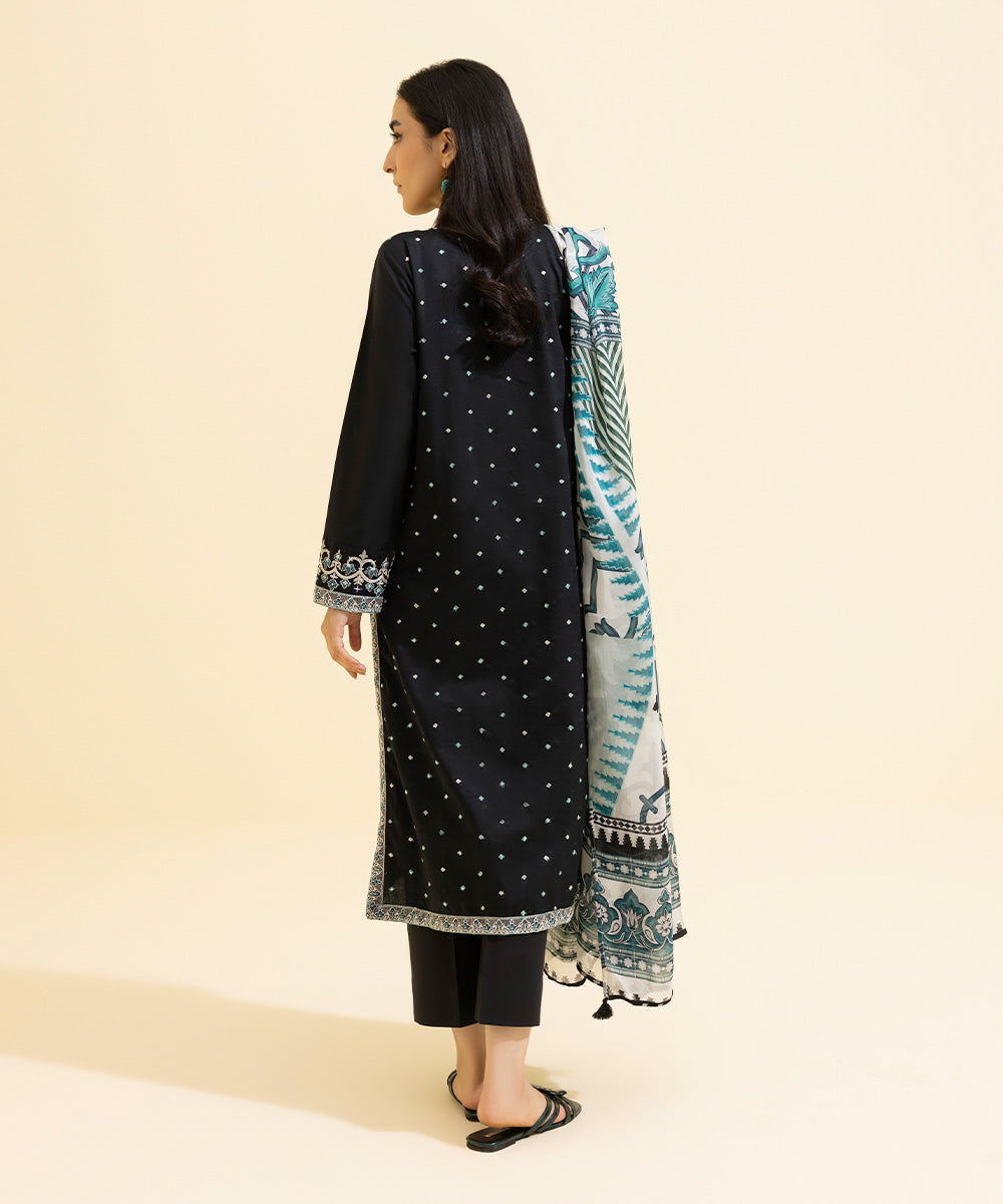 Women's Eid Pret Cotton Satin Embroidered Black 2 Piece Suit