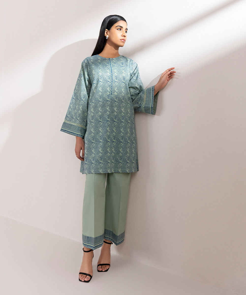 Women's Pret Lawn Printed Green Boxy Shirt