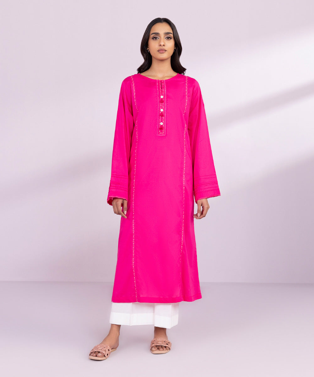 Women's Pret Lawn Embroidered Pink A-Line Shirt