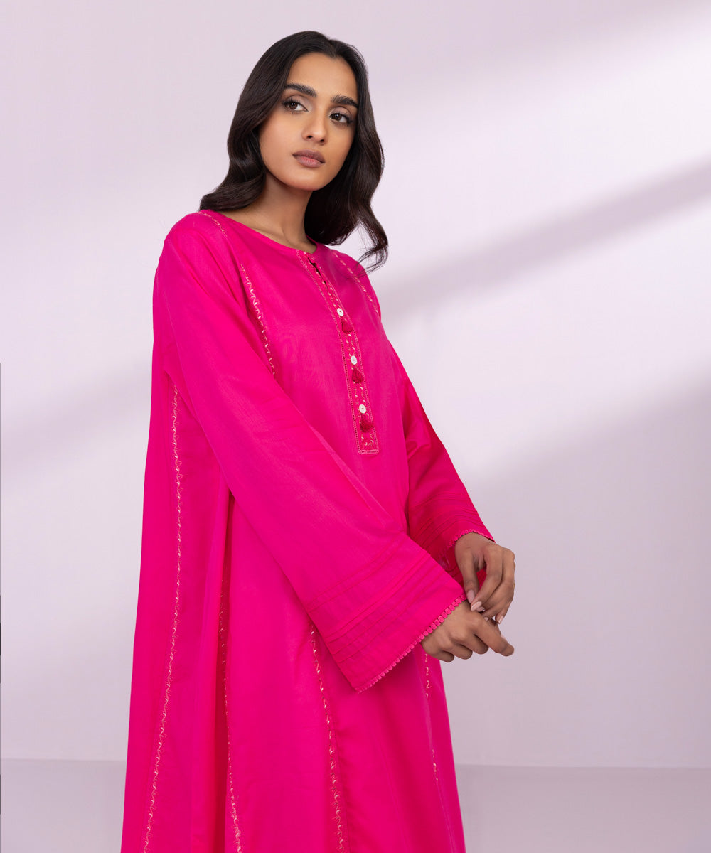 Women's Pret Lawn Embroidered Pink A-Line Shirt