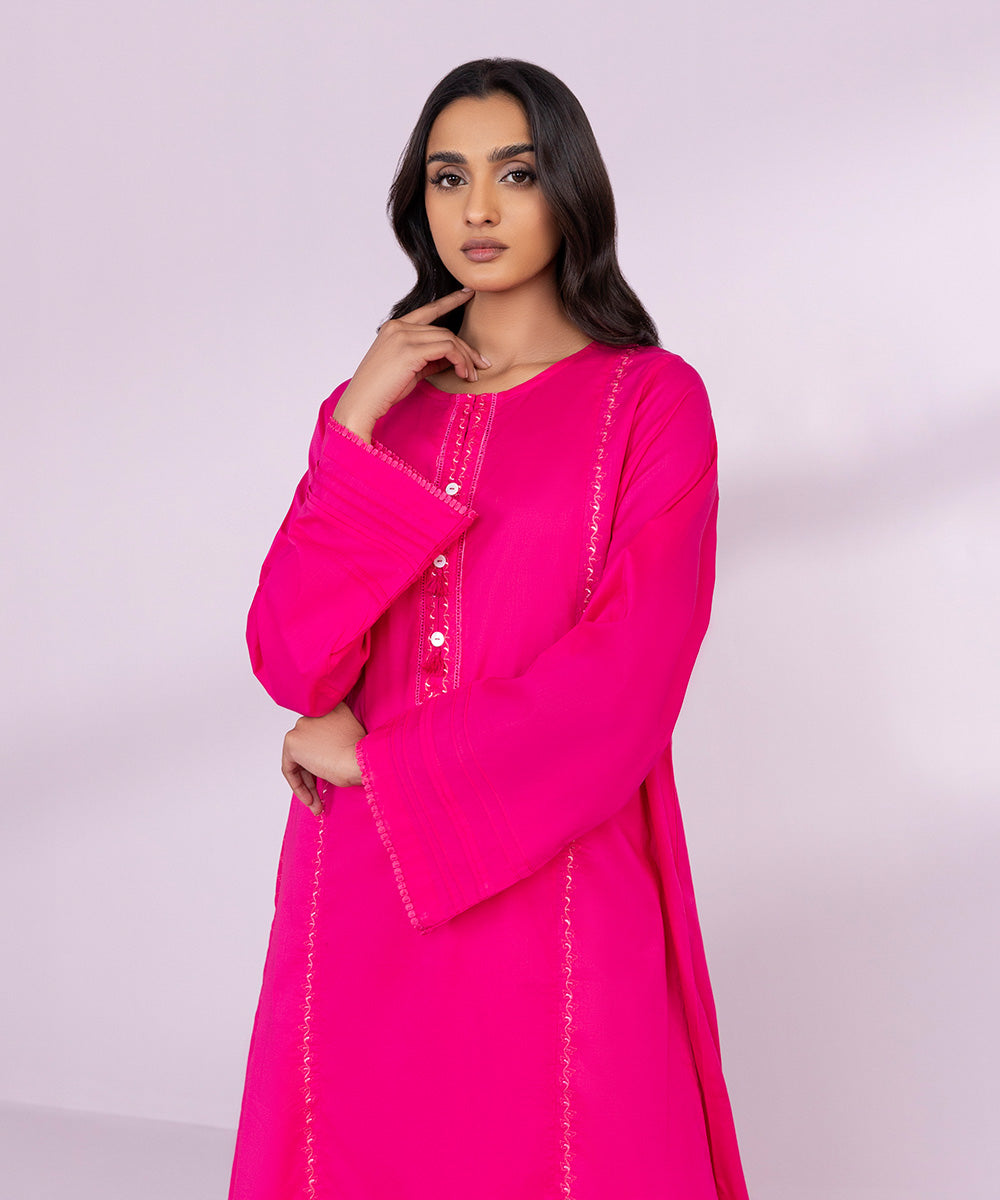 Women's Pret Lawn Embroidered Pink A-Line Shirt