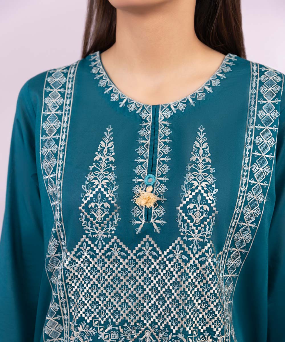 Women's Pret Lawn Embroidered Green A-Line Shirt