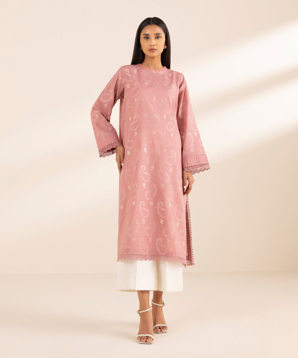 Women's Pret Textured Lawn Pink Dyed Straight Shirt