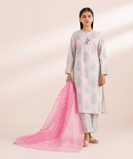 Blended Raw Net Pink Printed Dupatta