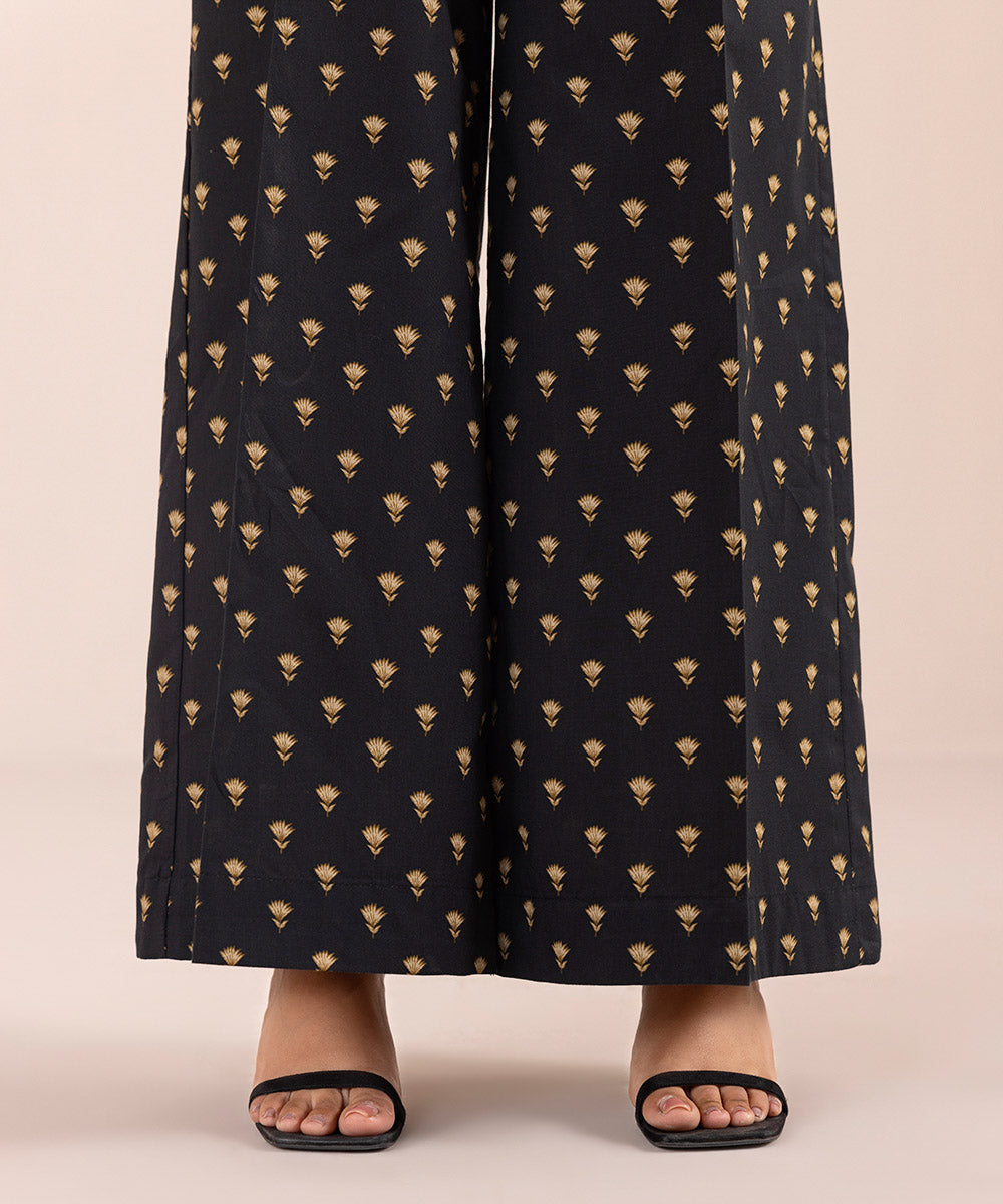 Women's Pret Cambric Black Printed Flared Pants