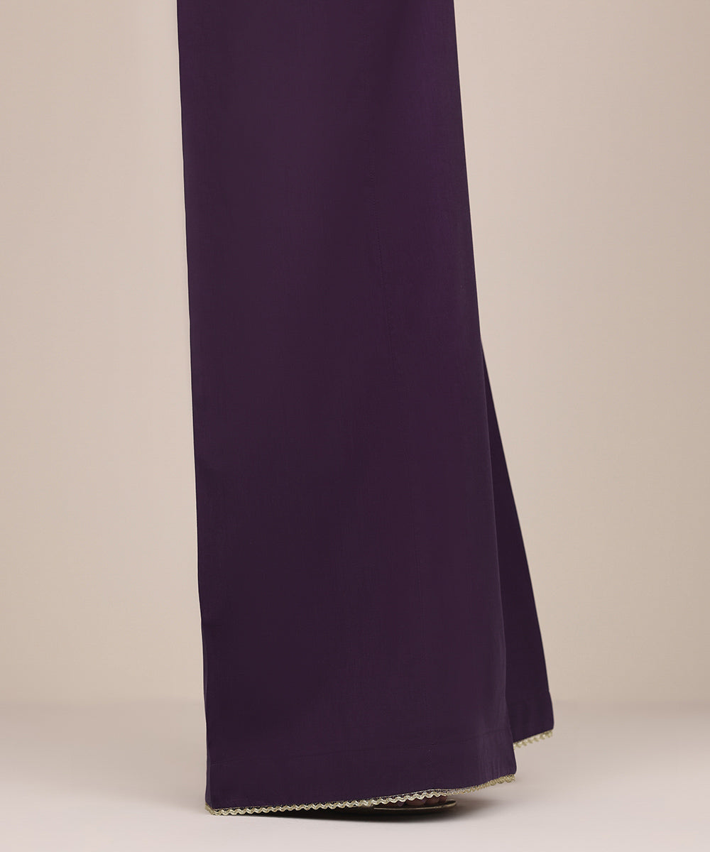 Women's Pret Cotton Viscose Purple Solid Flared Pants