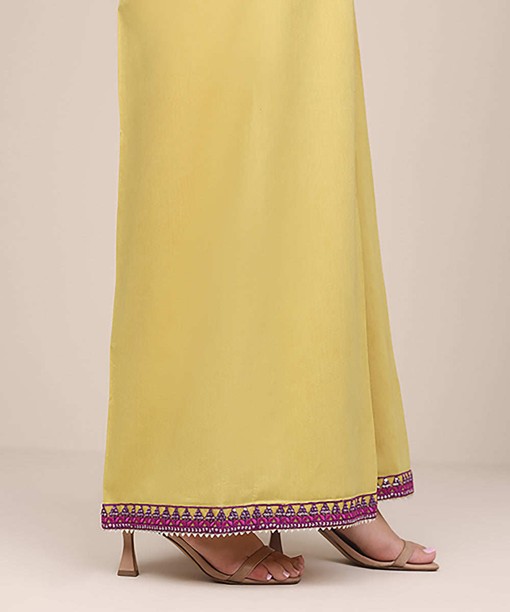 Women's Pret Cotton Viscose Yellow Embroidered Culottes