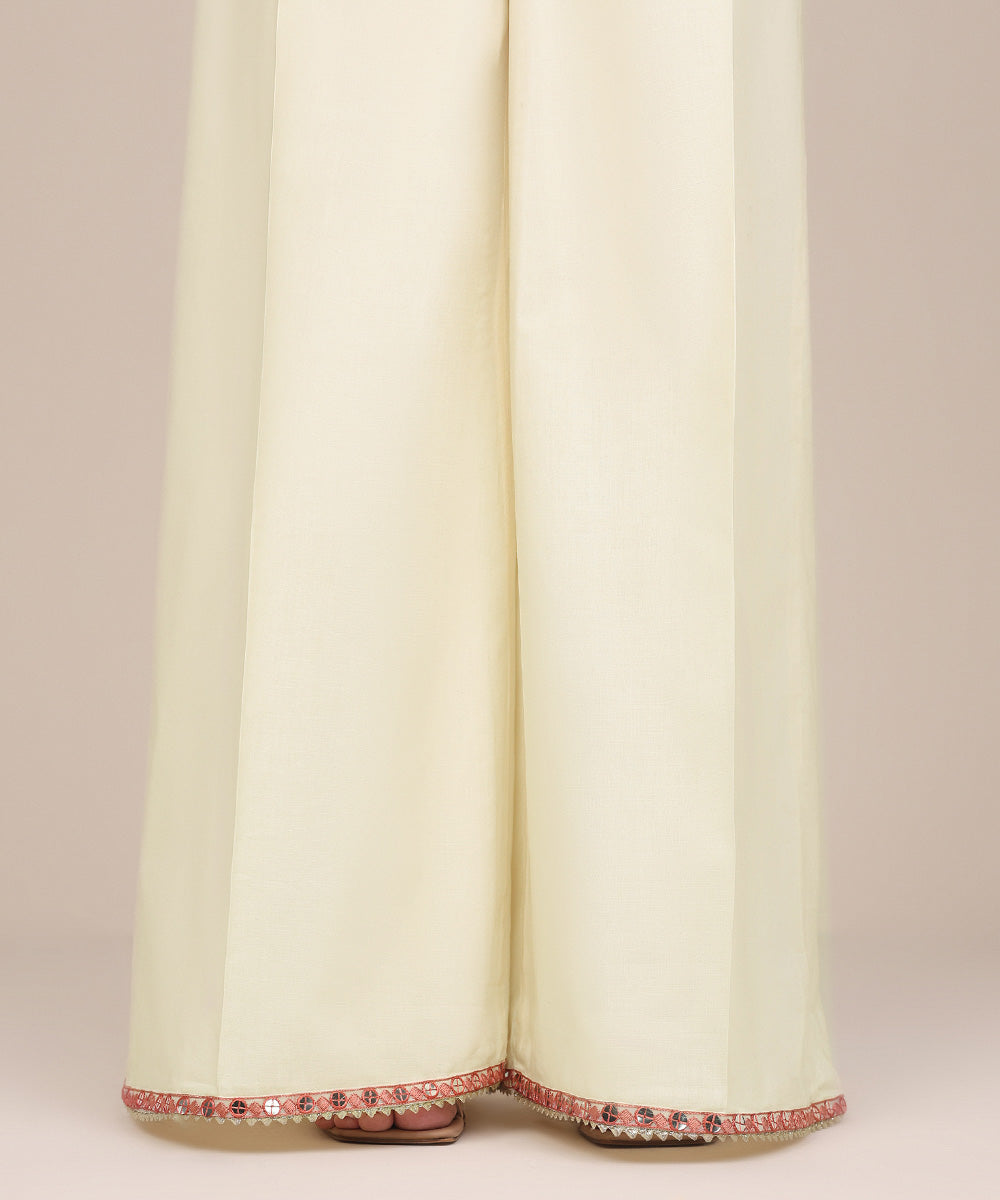 Women's Pret Cotton Viscose Off White Embroidered Culottes