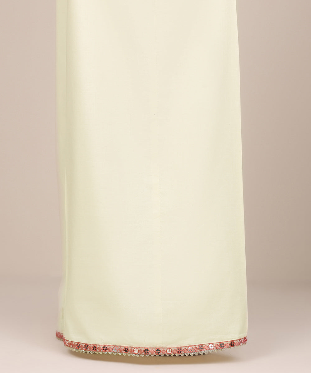 Women's Pret Cotton Viscose Off White Embroidered Culottes