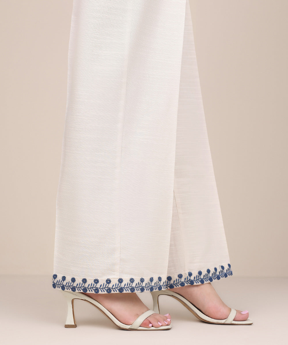 Women's Pret Khaddar Off White Embroidered Straight Pants