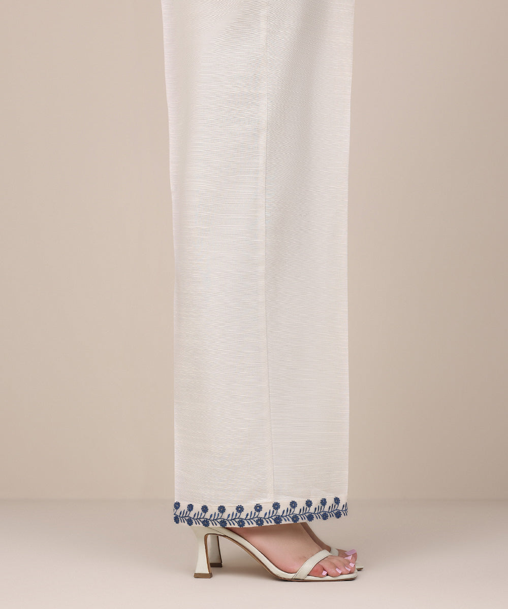 Women's Pret Khaddar Off White Embroidered Straight Pants