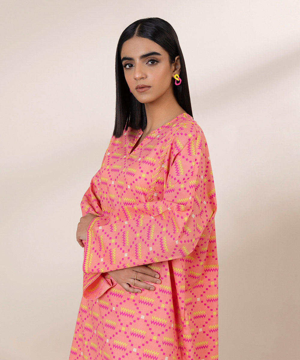 Women's Pret Cambric Printed Pink Boxy Shirt