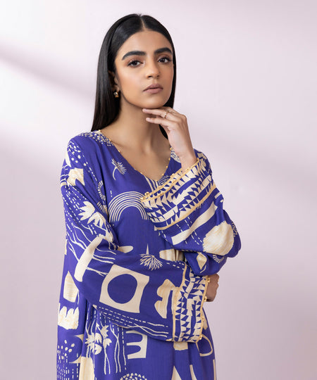 Women's Pret Arabic Lawn Printed Purple Straight Shirt