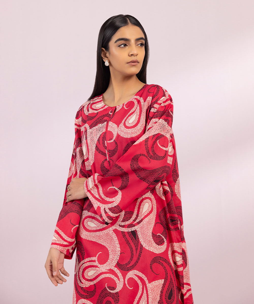 Women's Pret Lawn Printed Red Straight Shirt