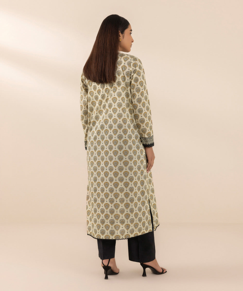 Women's Pret Textured Lawn Beige Printed A-Line Shirt