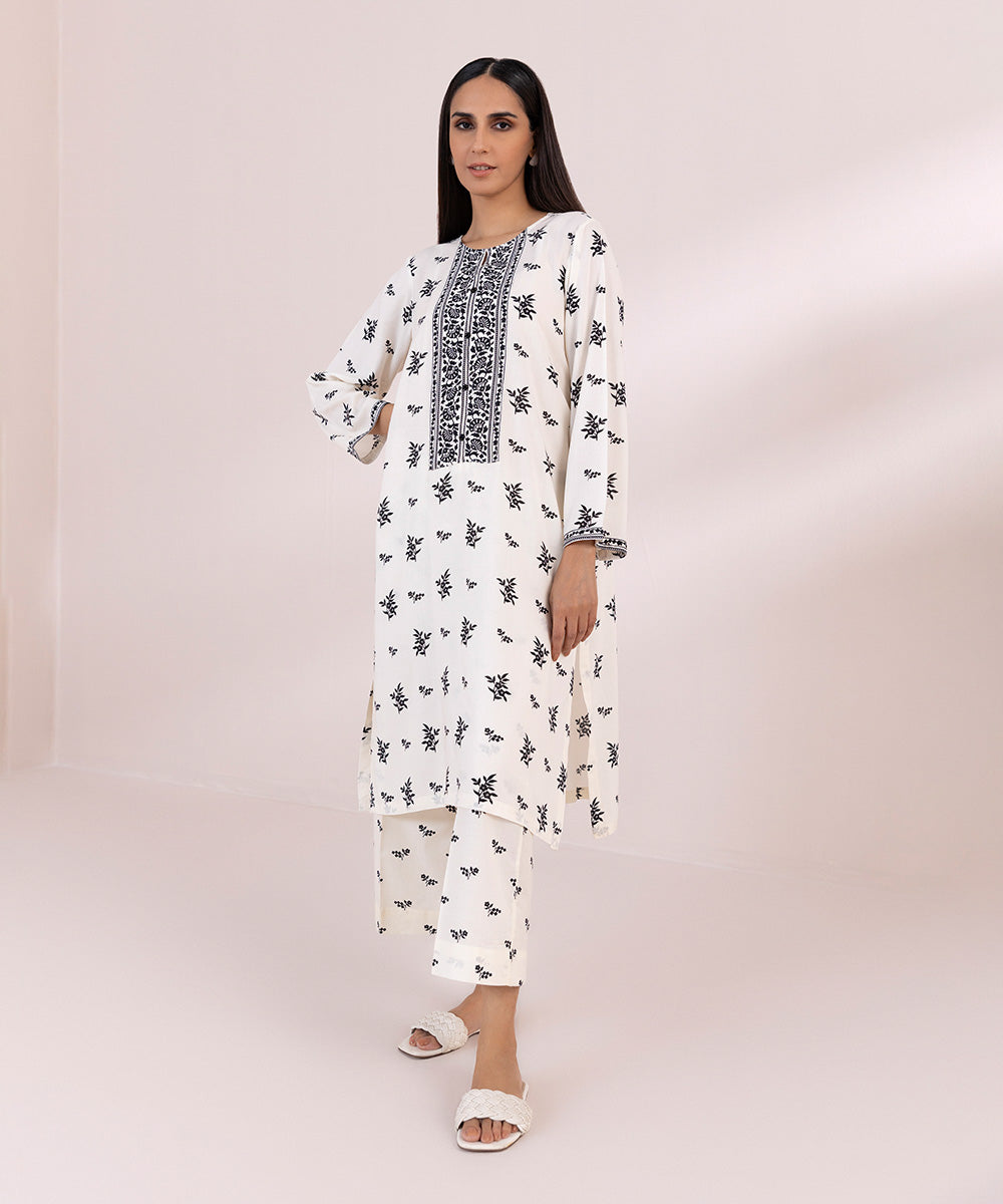 Women's Pret Arabic Lawn Off White Printed A-Line Shirt
