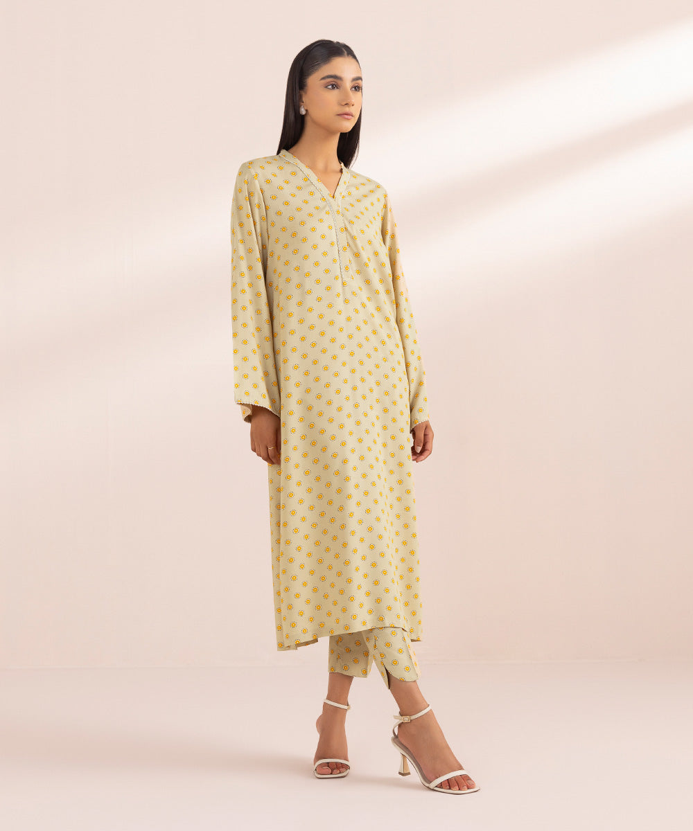 Women's Pret Arabic Lawn Beige Printed Straight Shirt