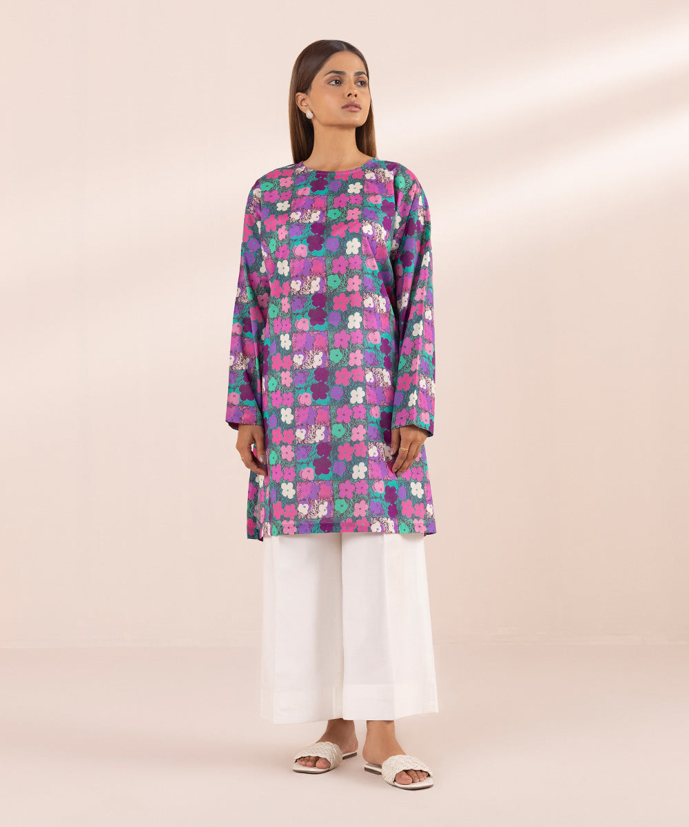 Women's Pret Arabic Lawn Purple Printed Boxy Shirt