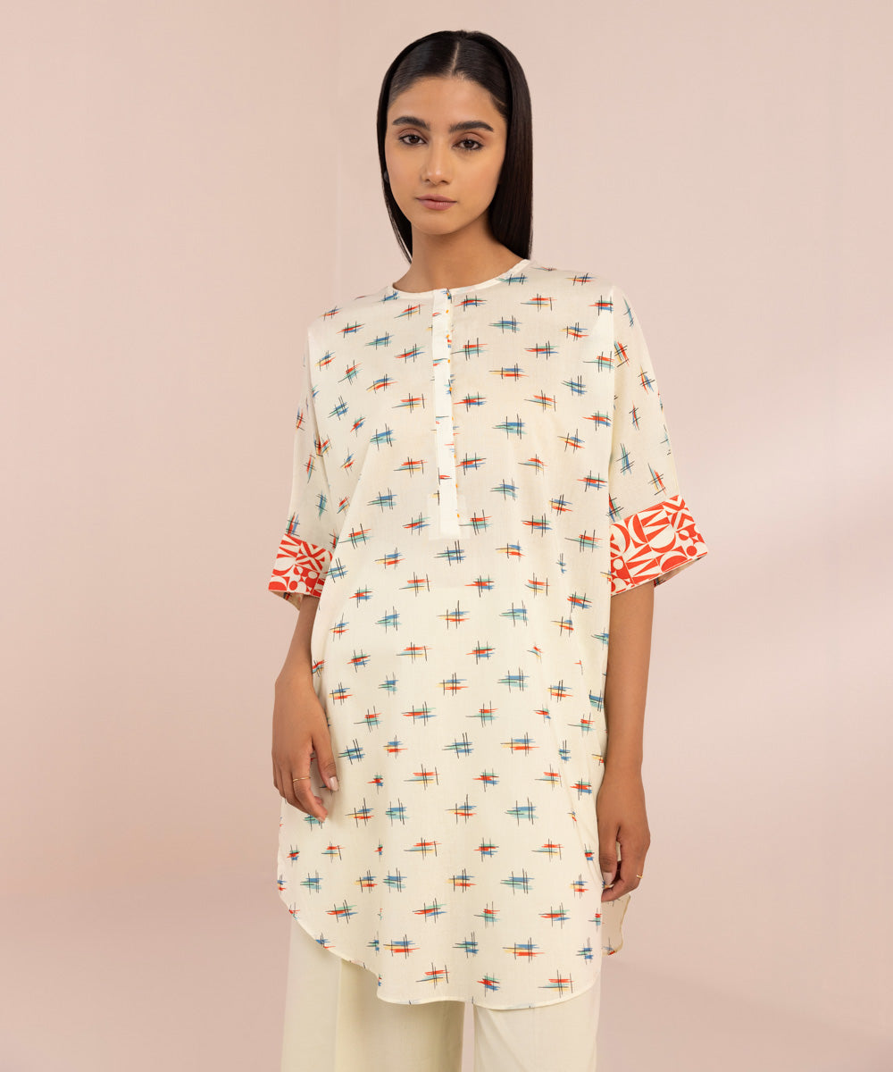 Women's Pret Lawn Off White Printed Drop Shoulder Shirt