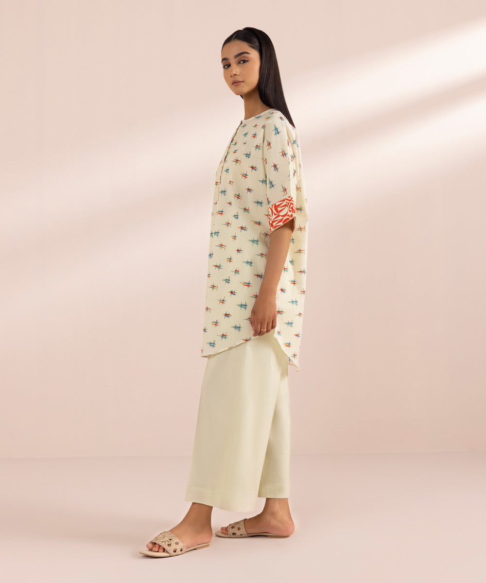 Women's Pret Lawn Off White Printed Drop Shoulder Shirt