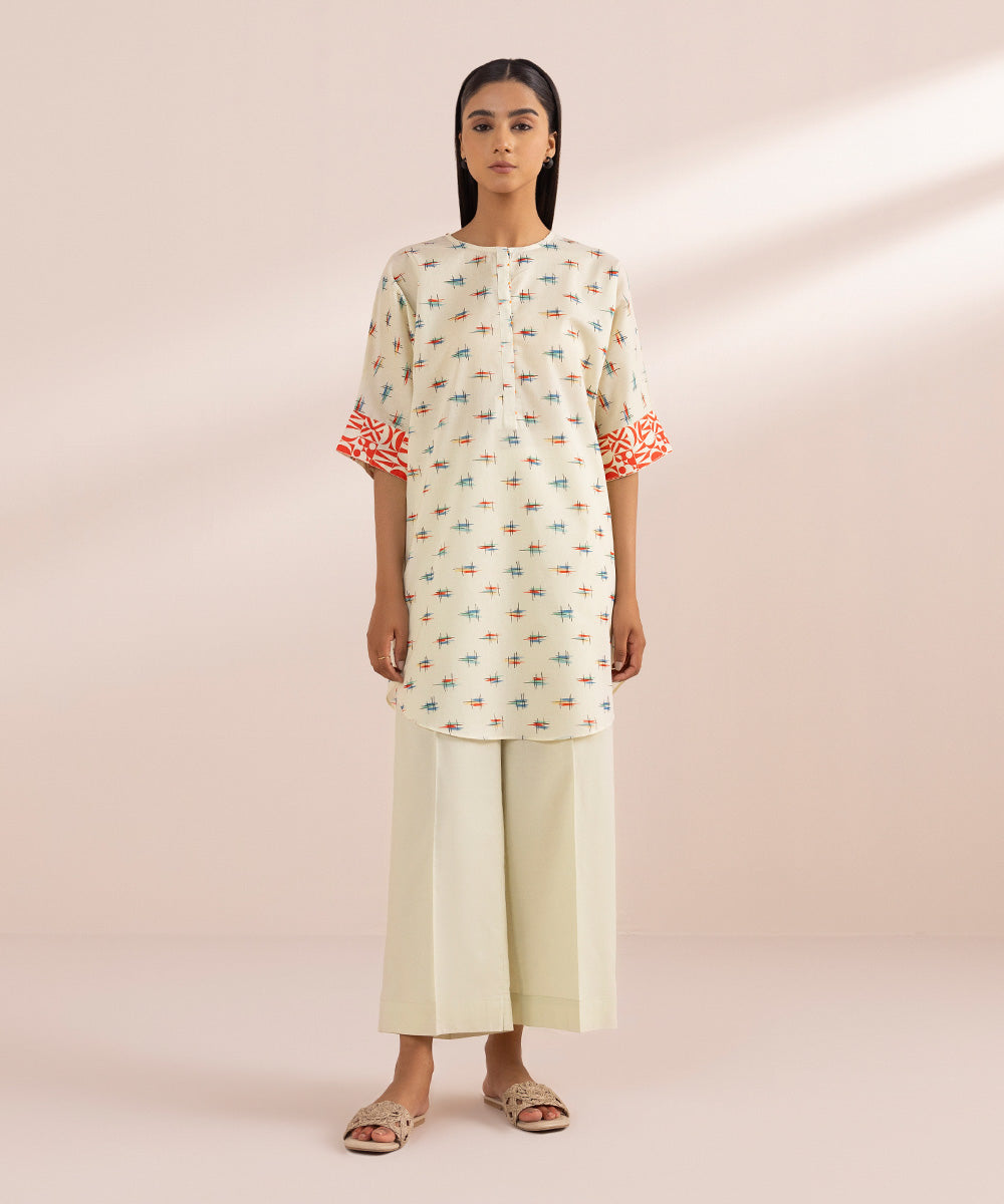 Women's Pret Lawn Off White Printed Drop Shoulder Shirt