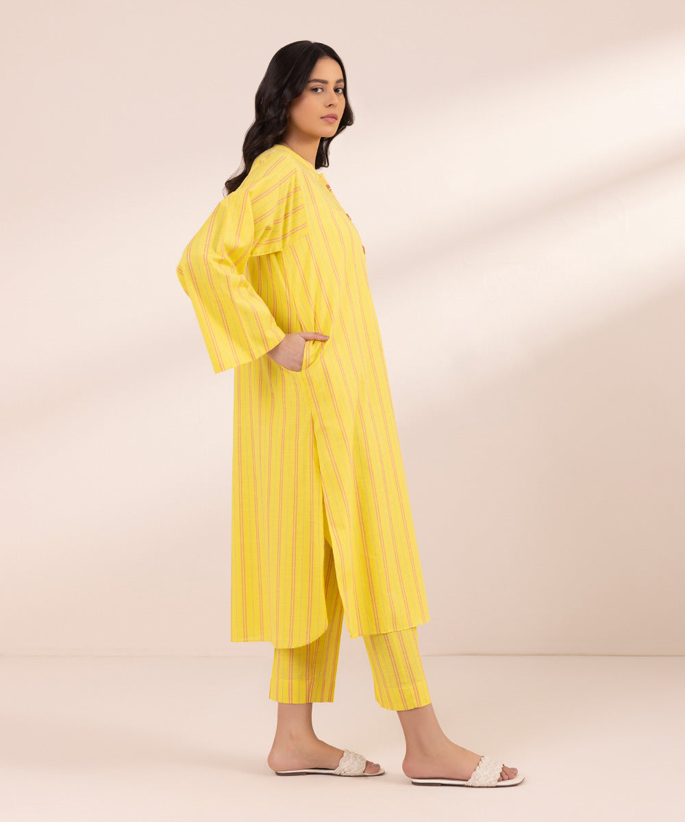 Women's Pret Yarn Dyed Solid Yellow Straight Shirt