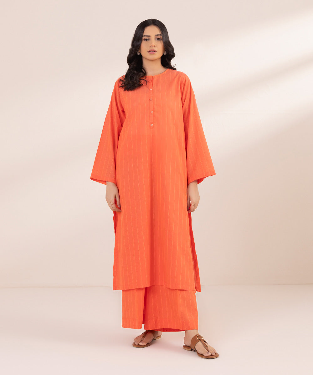 Women's Pret Yarn Dyed Solid Neon Orange A-Line Shirt