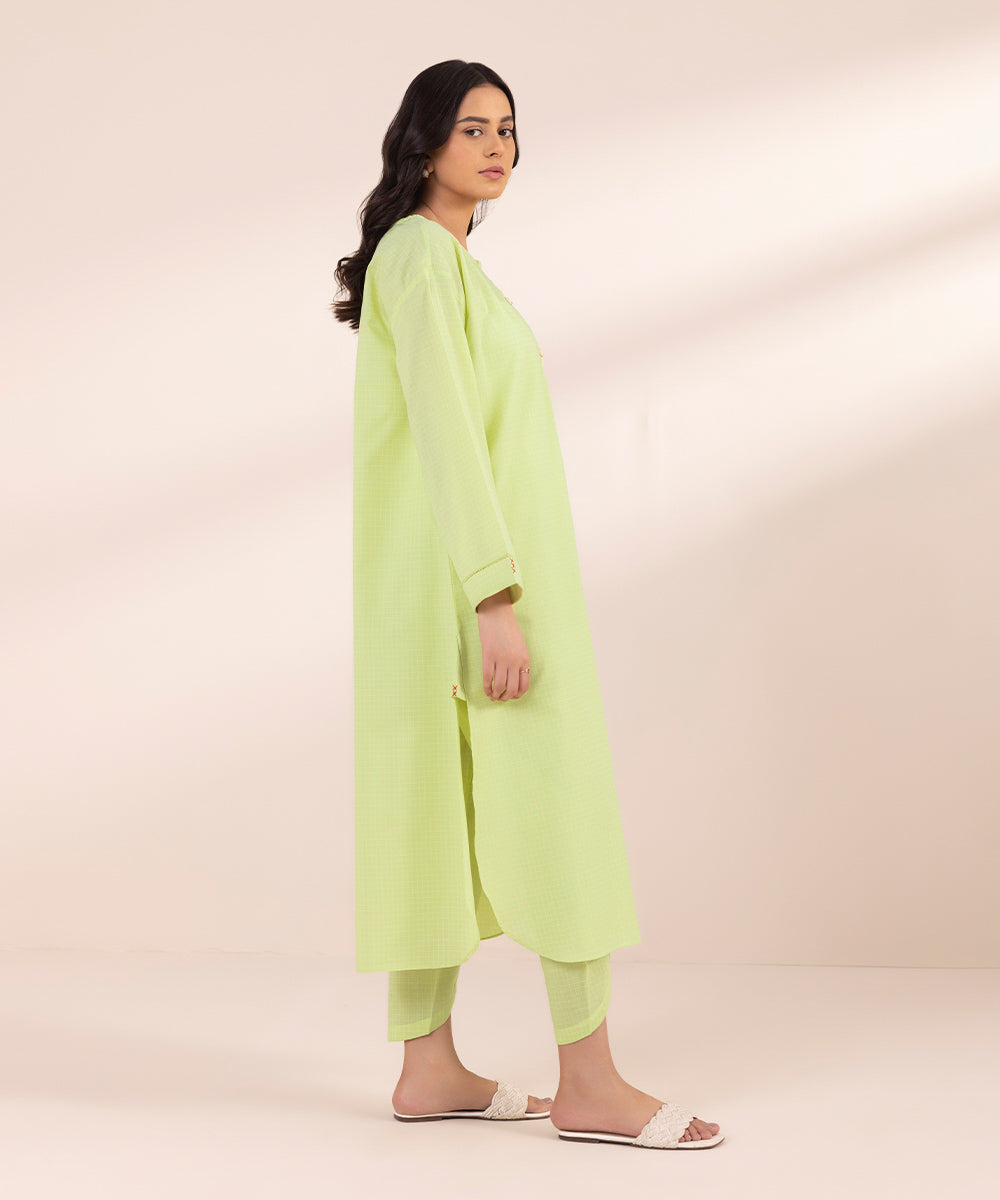 Women's Pret Yarn Dyed Solid Lime A-Line Shirt