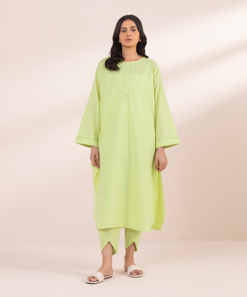 Women's Pret Yarn Dyed Solid Lime A-Line Shirt